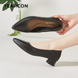 意尔康女鞋粗跟时装鞋浅口套脚高跟鞋工作女单鞋春秋 26904W黑色37