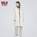 无印良品（MUJI）女式羊毛混牛角扣大衣长款连帽毛呢呢子外套秋冬季外衣女装 米白色 M (160/84A)