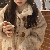 風采兔美拉德穿搭加绒加厚牛角扣毛绒羊羔毛外套女冬季保暖皮草甜美上衣 杏色 M