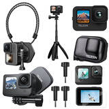 TELESIN适配gopro12配件挂脖gopro11电池充电器兔笼边框旅游骑行支架收纳包胸带自拍杆吸盘入门套装 gopro12/11/10/9户外Vlog套装