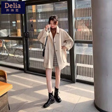 矜持范赫本风斗篷茧型毛呢外套女秋冬宽松双面呢子大衣连帽小个子小西装 杏色（主图款） M