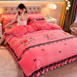 北极绒加厚牛奶绒四件套冬季加绒保暖双面绒床裙金貂绒被套床单床品套件 梦恋粉-加厚8斤 1.8米床(被套2.0x2.3m)四件套