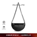 INJOYLIFE复古马鞍包通勤休闲流浪包双链条包斜挎包包半圆子母包 黑色