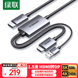 绿联（UGREEN）HDMI2.1转DP1.4转接线头Displayport公8K60Hz高清视频连接线 笔记本电脑PS5接显示器转换器线1.5米