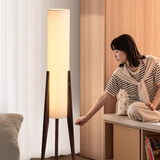 中式复古落地灯 日式侘寂风客厅沙发旁氛围装饰灯书房卧室立式灯 出口品质_胡桃木色_全光谱三色