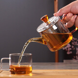 虎匠玻璃泡茶壶透明不锈钢内胆过滤水壶家用功夫茶具冲茶器办公室耐热 琥珀色 230ml