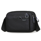 轻鸥新款休闲男包斜挎包背包单肩包包防水尼龙布挎包小包横款银包 六拉款YK013黑色