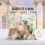 富安娜抱枕头 纯棉方抱办公室沙发汽车靠垫含枕芯可拆洗一只装50*50cm蓝