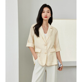 梵希蔓ol通勤女装小个子西装外套女春秋质感高级透感薄款职场西服 V8019 杏色 M