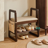 家逸实木换鞋凳入户门口鞋柜家用老人带扶手穿鞋凳多层鞋架软包长条凳
