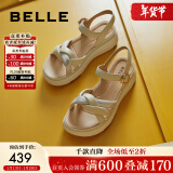 百丽（Belle）厚底增高休闲凉鞋女商场同款柔软凉鞋A9W1DBL4 杏色 35