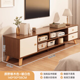 第一森林新中式客厅实木电视柜落地轻奢小户型可伸缩原木风卧室储物收纳柜 主图款丨加粗实木腿丨原野色+暖白色140CM 15min搞定丨简易安装带安装工具