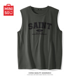 名创优品（MINISO）纯棉背心男夏季透气吸汗宽松休闲百搭胖子运动潮流坎肩无袖体恤男 深灰(学院七中标) XL 180(体重140-160斤左右)