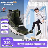 Skechers斯凯奇男女童棉鞋儿童雪地靴冬季厚实保暖中帮大童二棉鞋8701648L 男童-橄榄色-黑色-OLBK 33.5