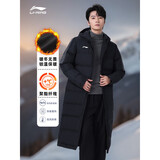 李宁（LI-NING） 长款棉服羽绒服男装外套冬季黑色外套过膝加厚防风保暖运动服男 黑色-长款连帽(棉服) 2XL