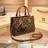 爱马仕（HERMES）香港代购真皮女包2024新款大容量手提托特包复古老花通勤斜挎包女 棕色 专柜礼盒套装