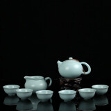 圣炎美人西施8头台湾汝窑茶具套装开片整套汝瓷功夫茶具陶瓷 天青色