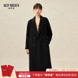 深呼吸DEEP BREATH女装翻领中长款过膝羊毛双面呢子大衣外套女A400619 黑 S (2码)