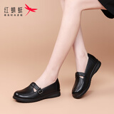 红蜻蜓品牌女鞋软皮软底妈妈鞋女单鞋浅口平底乐福鞋女WTB152451黑色37