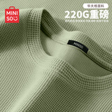 名创优品（MINISO）华夫格长袖t恤男220G重磅圆领春季耐磨抗皱打底衫 棕榈绿 M