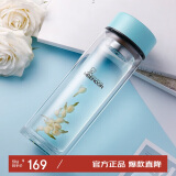 希诺双层玻璃杯家用办公水杯女高颜值泡茶杯子XN-9506蒂芙尼蓝 300mL