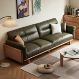 林氏家居实木沙发客厅2025新款橡木直排四人真皮沙发布艺家具木业LH122K3 【原木色+橄榄绿|真皮款】2.14m三人位