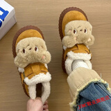 JOMC可爱防滑厚底雪地靴女款2025新款冬季加绒加厚外穿保暖一脚蹬棉靴 棕色 38