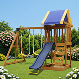 萌公馆民宿户外儿童游乐设施幼儿园滑滑梯秋千实木庭院别墅宝宝攀爬架子 双人经典秋千滑梯