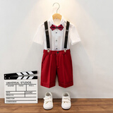 衣诺坊六一儿童礼服演出服背带裤套装幼儿园表演服小学生大合唱演出服装 酒红男:短袖+短裤+背带+领结袜子 130 （建议体重：42-54斤）