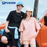 斐乐 FUSION斐乐潮牌女装情侣款针织短袖衫春夏新款凉感防晒宽松T恤 正黑色-BK XL （180/100A/XL）