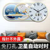 泽禧挂钟客厅家用2025新款万年历带玻璃罩装饰画免打孔日历时钟挂墙表 N07 自动对时+日历+带罩子 14英寸83*35cm