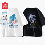 名创优品（MINISO）短袖T恤男士夏季国潮衣服日系风潮流男装中学生纯棉潮牌半袖体恤 白(河畔chen曦)+黑(大银河鲸) L 175(体重120-140斤左右)