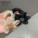 芠拉韩国网红新款头花感花朵头绳女气质欧根纱大肠圈扎头发的皮筋 花花发圈【米色+黑色】A16-104