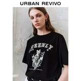 UR2025春季新款女装美式复古猫咪印花宽松短袖T恤UYY450073