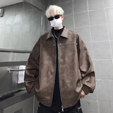 Shelley Jones美式复古铆钉做旧皮衣外套男春秋季新款百搭宽松痞帅潮牌夹克上衣 咖色 XL [建议125-145斤]