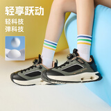 探路者（TOREAD）专款 儿童运动鞋男女中大童鞋秋冬季款减震纽扣跑鞋 军绿黑色 34