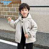 开米熊儿童装男女童冲锋衣外套2026春秋款加绒中大童户外上衣服秋装潮 米白色 双面穿 140 码建议身高125cm左右