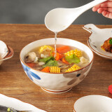 传旗大碗陶瓷碗汤碗饭碗拉面碗泡面碗家用餐具8英寸1只釉下彩古色古香