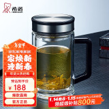 希诺双层玻璃杯男家用商务办公水杯带手柄泡茶杯子XN-9005 420mL