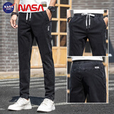 NASA BASE牛仔裤男春夏季新款修身弹力显瘦直筒裤男士青年潮牌百搭裤子男 黑色 XL 建议【115-140斤】