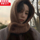 槿城韩版羊毛巴拉克拉法帽女秋冬防风保暖骑行护耳帽子围巾一体M1008 深棕巴拉克拉法帽 均码