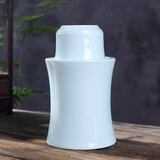 九楼阁 景德镇高白陶瓷老式黄酒烫酒壶古法中式温酒器 酒具套装 3两装 粉青圆形 标配=1壶1内胆1酒杯