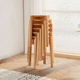 爱必居实木凳子家用椅子简约化妆凳可叠放餐凳餐椅圆板凳 原木色