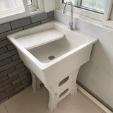 石英石洗衣池阳台家用洗衣台带搓板大理石洗衣槽一体成型水池水槽 新一代加厚60移动款 坚固不摇晃