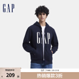 Gap男女装秋季印花字母logo抓绒连帽卫衣休闲660128外套 海军蓝 170/92A(M) 亚洲尺码