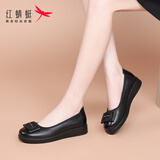 红蜻蜓豆豆鞋女牛皮单鞋软底乐福女鞋休闲英伦小皮鞋女WTB152591黑色38