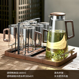 青苹果（QINGPINGGUO） 玻璃杯带把手耐高温待客泡茶杯子牛奶杯家庭喝水杯家用水杯套装 【胡桃木把中式水具9件套】