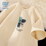 JEANSWEST LIFE真维斯欧美风短袖t恤男夏季纯棉男士五分袖学生校园字母潮流中袖A