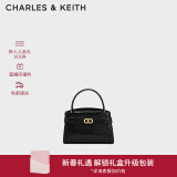 CHARLES&KEITH鳄鱼纹凯莉包手提斜挎婚包包女包生日礼物新年礼物CK2-50270880-1 Black黑色 S