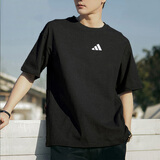 阿迪达斯（adidas）T恤男 2025夏季新款运动服健身训练休闲时尚舒适圆领短袖体恤上衣 黑色/胸前小标/全棉透气 L (180/100A)